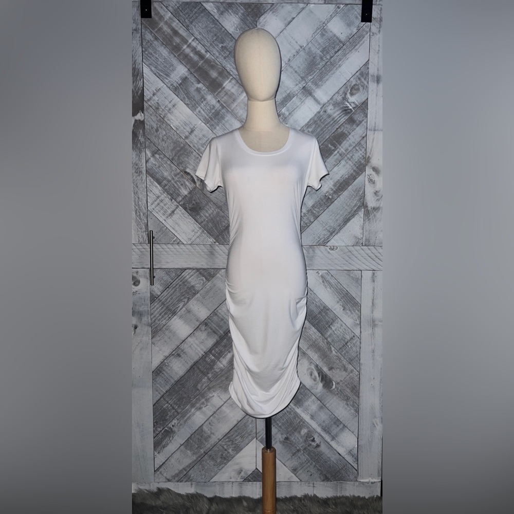 BOBI NWT SHORT SLEEVE SIDE SHIRRED DRESS - Picture 3 of 10